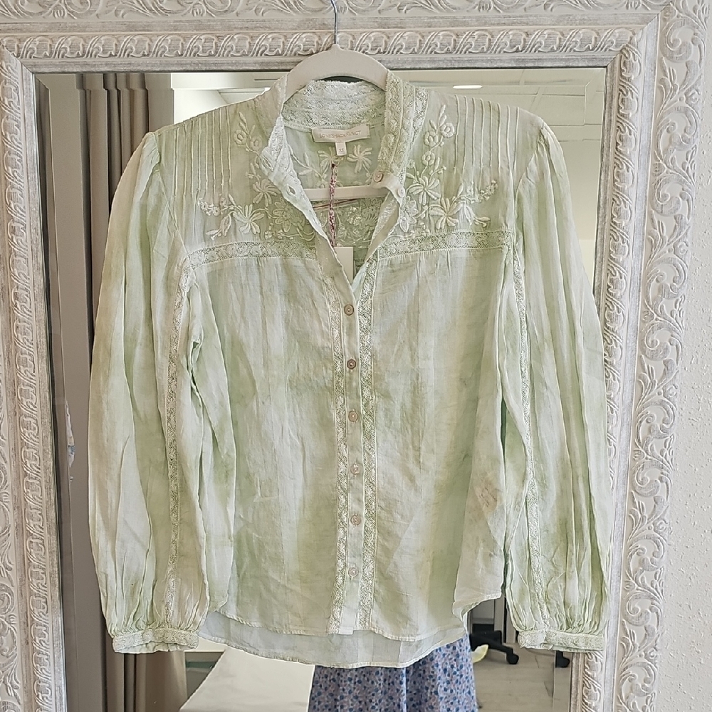 SOLD -LoveShackFancy White Pleated Bib Collar Blouse - NEW with TAGS